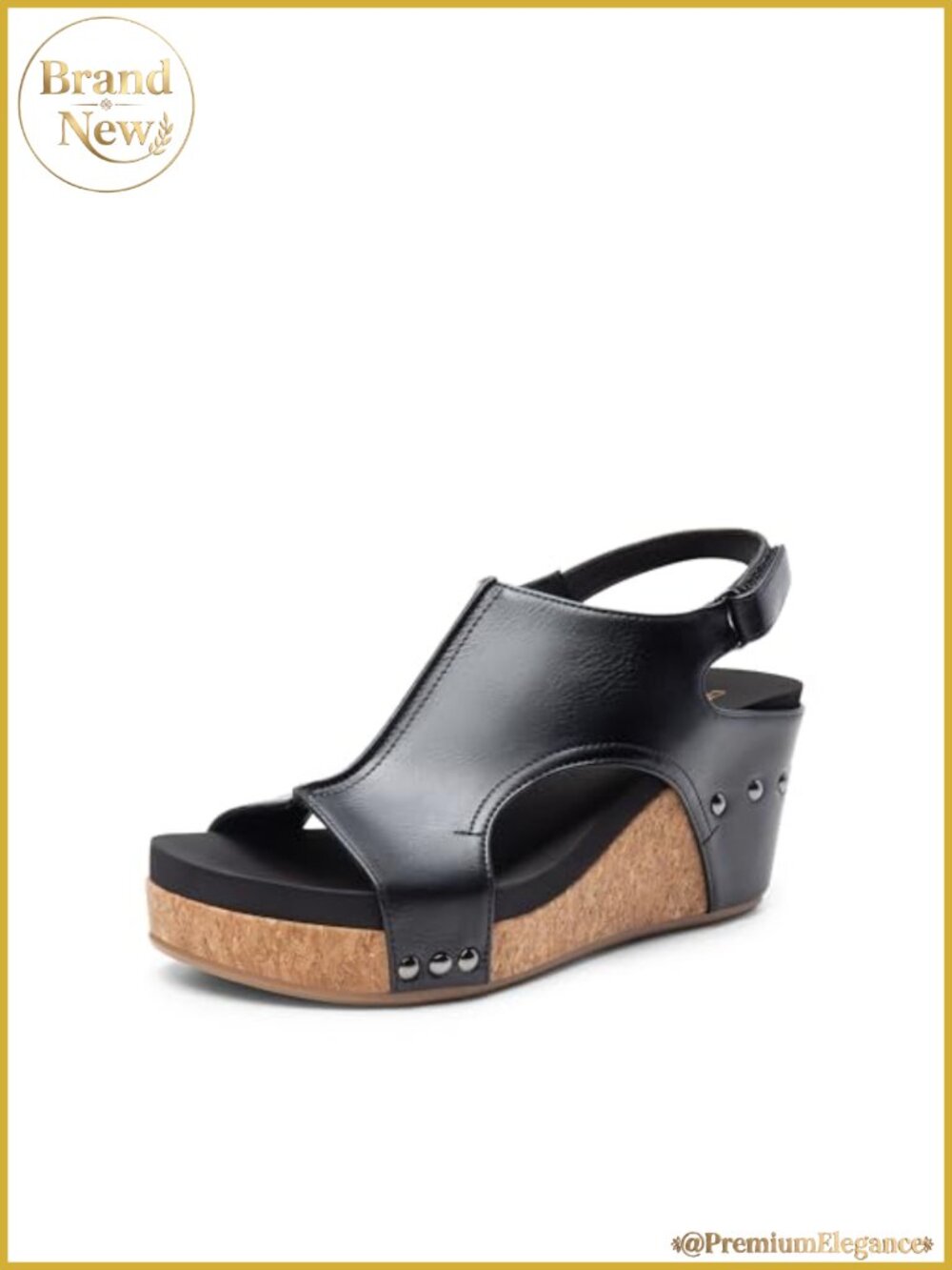 Cork Peep-Toe Platform Wedge Sandals Faux Leather Slingback